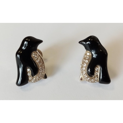 320 - Pair 18ct Diamond Set Penguin Earrings, 10.4g