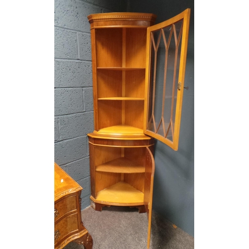 14 - Yew Wood Inlaid Corner Display Cabinet, Height: 6ft, Width: 26