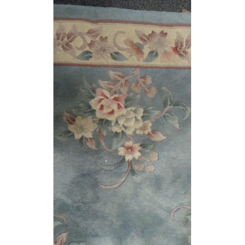 17 - Blue & Cream Embossed Floral  Wool Rug, 5 ft x 3 ft