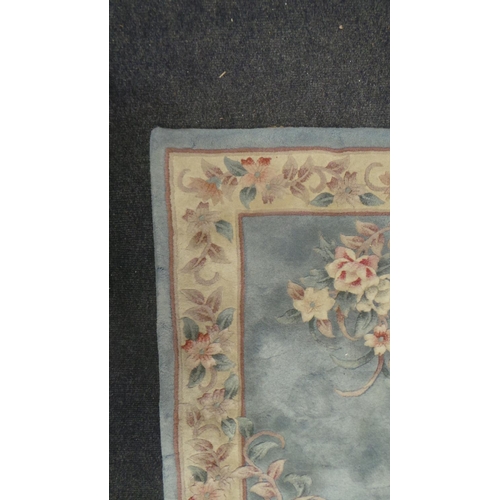 17 - Blue & Cream Embossed Floral  Wool Rug, 5 ft x 3 ft