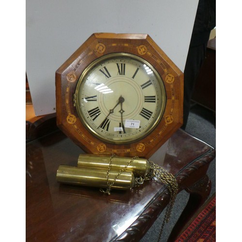 71 - Inlaid Wall Clock complete with brass weights