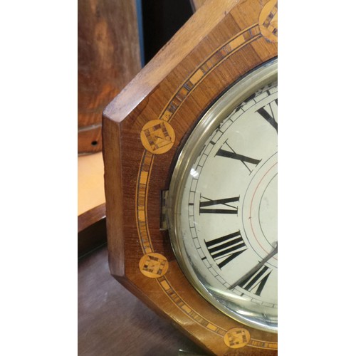 71 - Inlaid Wall Clock complete with brass weights