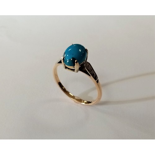 333 - Antique Gold Turquoise Ring - Size: O 1/2