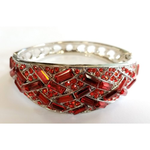 339 - Silver Tone Bangle with Red Detail