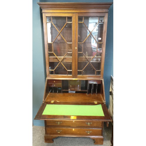 78 - Inlaid Mahogany Writing Bureau Bookcase (Height: 7ft x Width: 3ft)