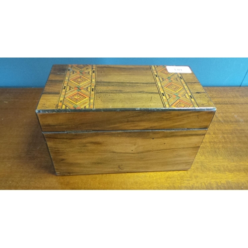 183 - Inlaid Wooden Work Box (height 23cm x width 13cm x depth 13cm)