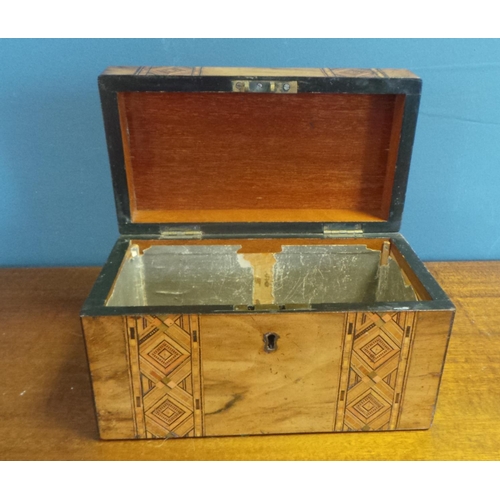 183 - Inlaid Wooden Work Box (height 23cm x width 13cm x depth 13cm)