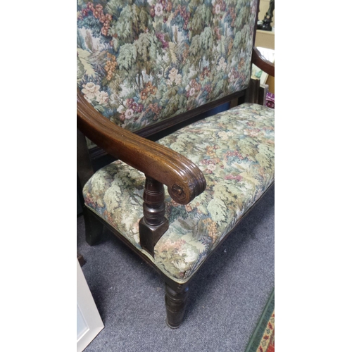 213 - Mahogany Framed 2 Seater Couch - Floral Pattern (width 124cm)