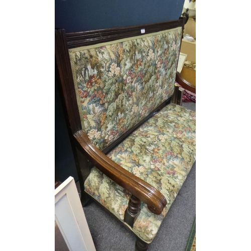 213 - Mahogany Framed 2 Seater Couch - Floral Pattern (width 124cm)