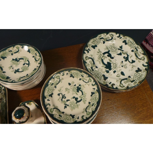 221 - Assorted Lot of Mason Ironstone Chartreuse Dinnerware  : 12 Dinner Plates, 15 Side Plates, 14 saucer... 