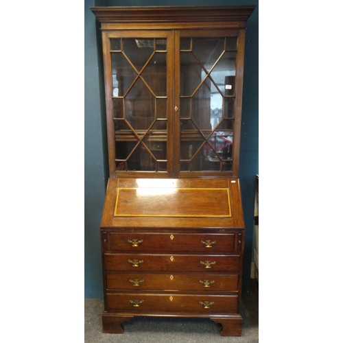 78 - Inlaid Mahogany Writing Bureau Bookcase (Height: 7ft x Width: 3ft)