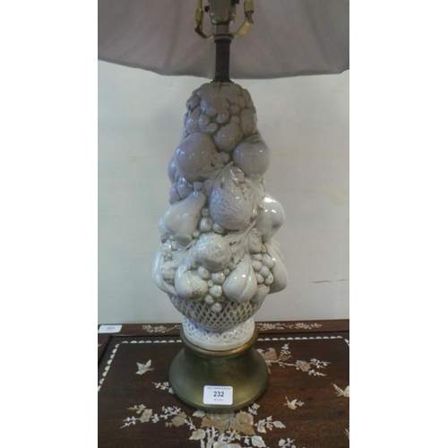 232 - Porcelain Table Lamp and Shade, Fruit Basket Design (height 67cm)