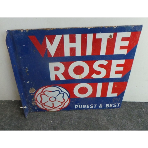 247 - Double Sided White Rose Oil Sign - Enamel (52cm x 47cm)