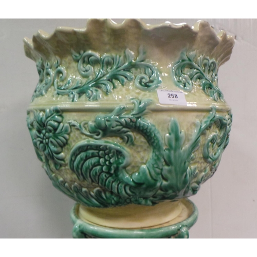 258 - Majolica Jardinière on Stand  (total height: 103cm, Bowl 40cm diameter