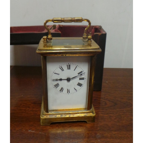 265 - Victorian Brass Traveling Carriage Clock in Leather Box