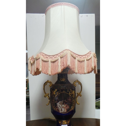 272 - Large Blue Table Lamp and Shade (79cm high with shade)