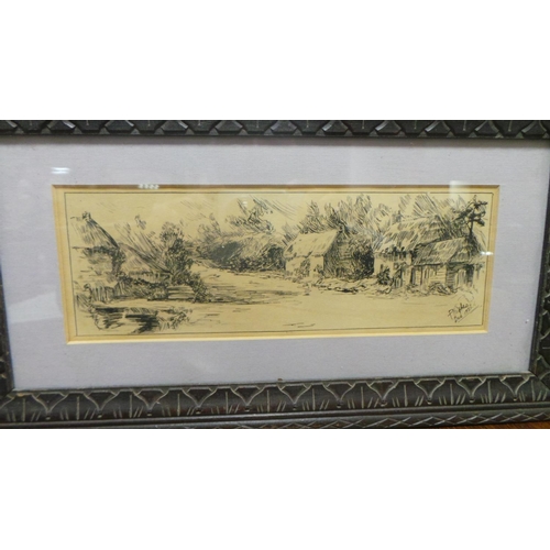 282 - 2x Pictures in Oak Frame, Signed P Hughes. 1921