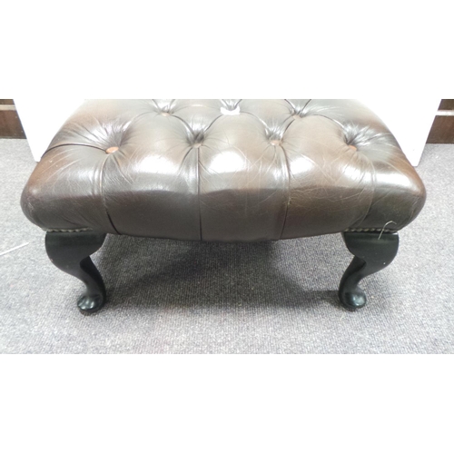 298 - Brown Leather Chesterfield Footstool