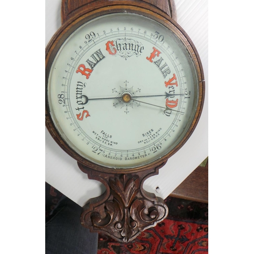 395 - Edwardian Oak Barometer (h: 80cm, Face: 20cm diameter)