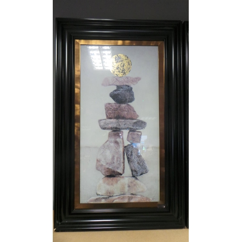 396 - Pair of Modern Prints in Dark Frame - Stones (67cm x110cm)