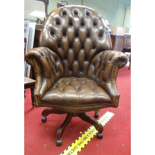 399 - Brown Chesterfield Swivel & Reclining Office Chair (46cm high)