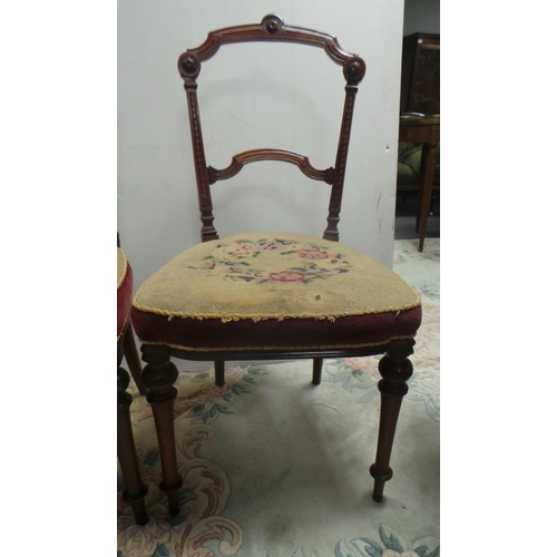 408 - Pair of Victorian Walnut Salon Chairs with Neddle point stuff over seats (seat height 46cm)