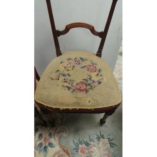 408 - Pair of Victorian Walnut Salon Chairs with Neddle point stuff over seats (seat height 46cm)