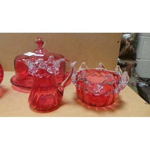 412 - Lot of 4 Pieces of Cranberry Glass