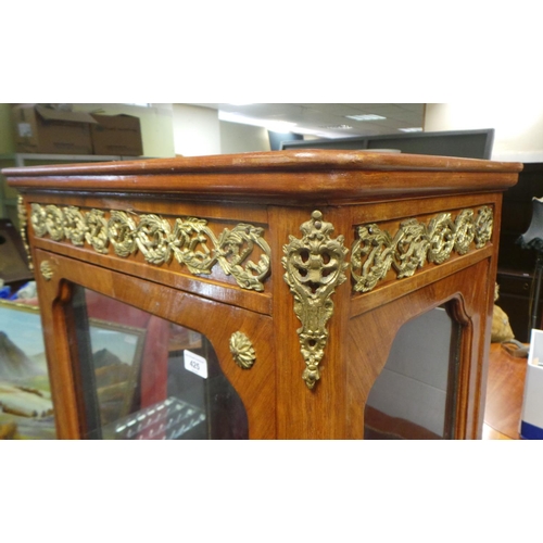 425 - French Style One Door Inlaid Display Cabinet, with button back lining.