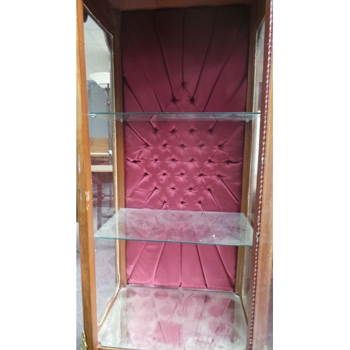 425 - French Style One Door Inlaid Display Cabinet, with button back lining.