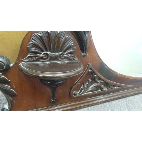 428 - Ornately Carved Mahogany Bevelled Over-Mantle Mirror