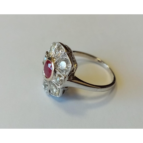 340 - White Gold Diamond and Ruby Ring - stamped 18K -Size N