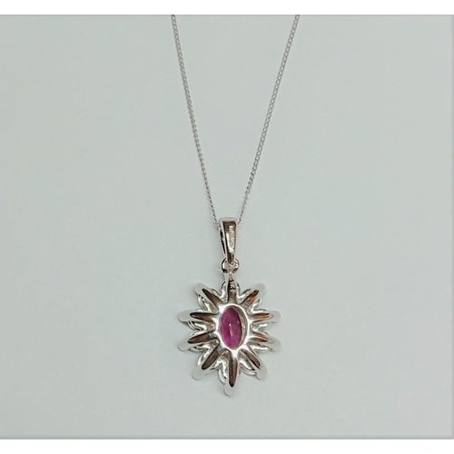 227 - White Gold Diamond & Ruby Pendant & Chain - Length: 18