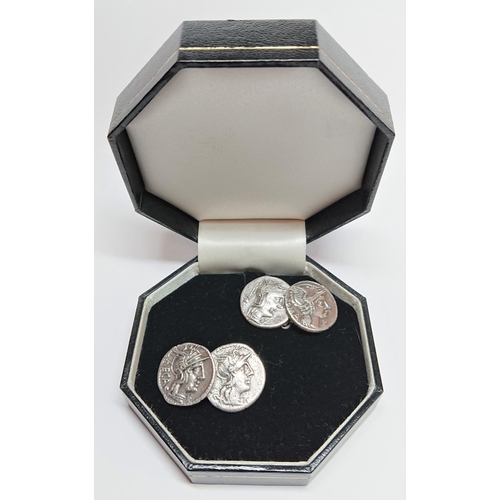 228 - Pair Antique Silver Roman Coin Cufflinks