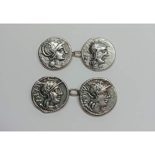 228 - Pair Antique Silver Roman Coin Cufflinks