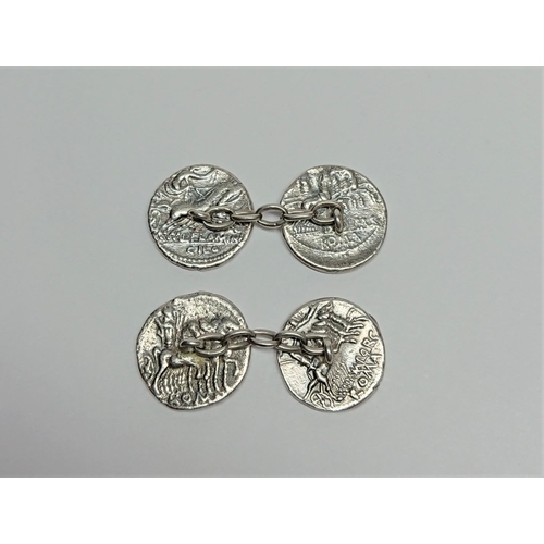 228 - Pair Antique Silver Roman Coin Cufflinks