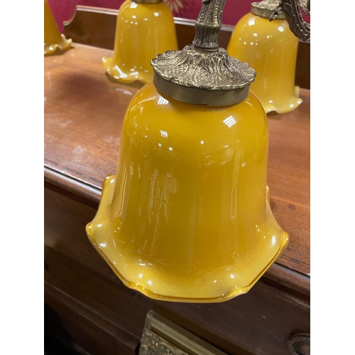 35 - Pair of Ceiling Lamps, Brass with Glass Shades