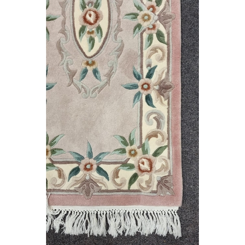 34 - Chinese Embossed Rug, pink and green 75cm x 170cm