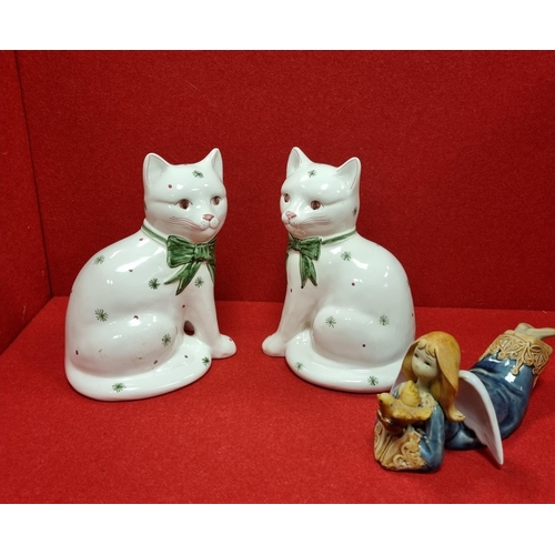 569 - Pair of Rye Pottery Cats and Angel Ornament