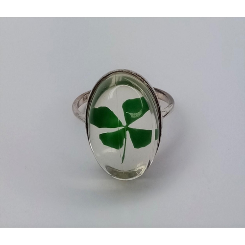 204 - Silver Clover Inset Ring