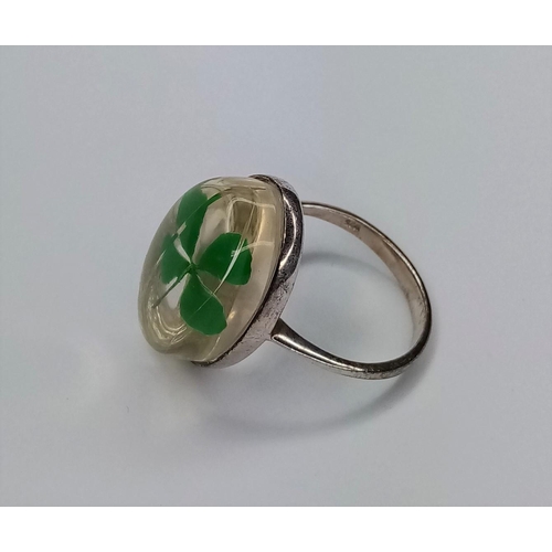 204 - Silver Clover Inset Ring