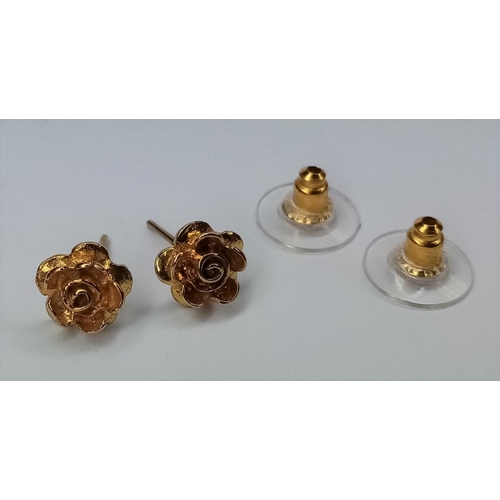 205 - Pair Gold Rose Flower Earrings