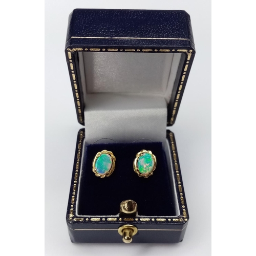 207 - Pair Gold Opal Earrings