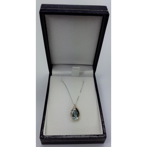 210 - Gold Aquamarine Diamond Pendant, on 16