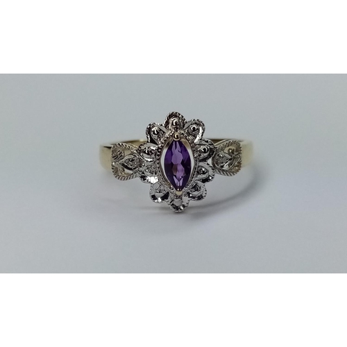 217 - 9ct Amethyst & Diamond Cluster Ring