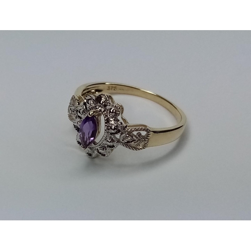 217 - 9ct Amethyst & Diamond Cluster Ring