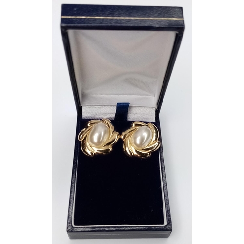 218 - Large Pair Gold & Pearl Earrings