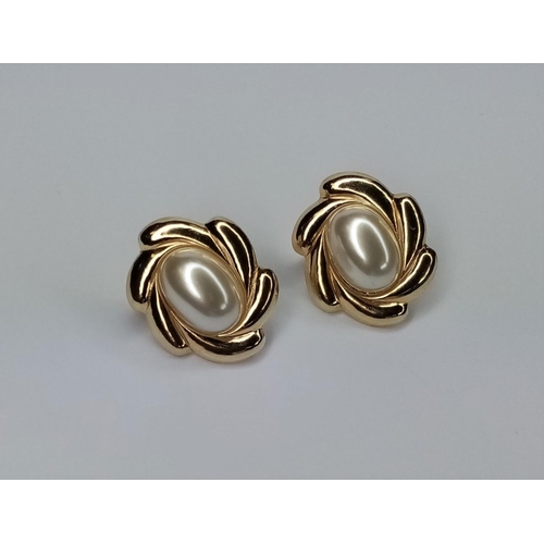 218 - Large Pair Gold & Pearl Earrings