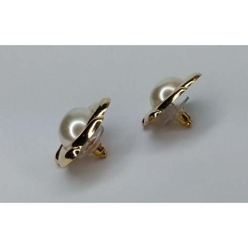 218 - Large Pair Gold & Pearl Earrings