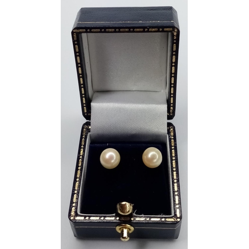 221 - Pair Gold Cultured Pearl Earrings